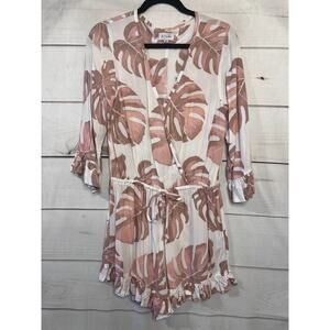 Piyama‎ Romper Size MED White Pink Leaves Ruffles